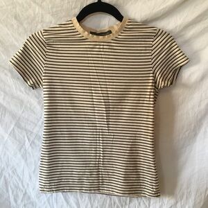 Banana Republic brown cream striped women’s fitted tee size XS cotton sp…